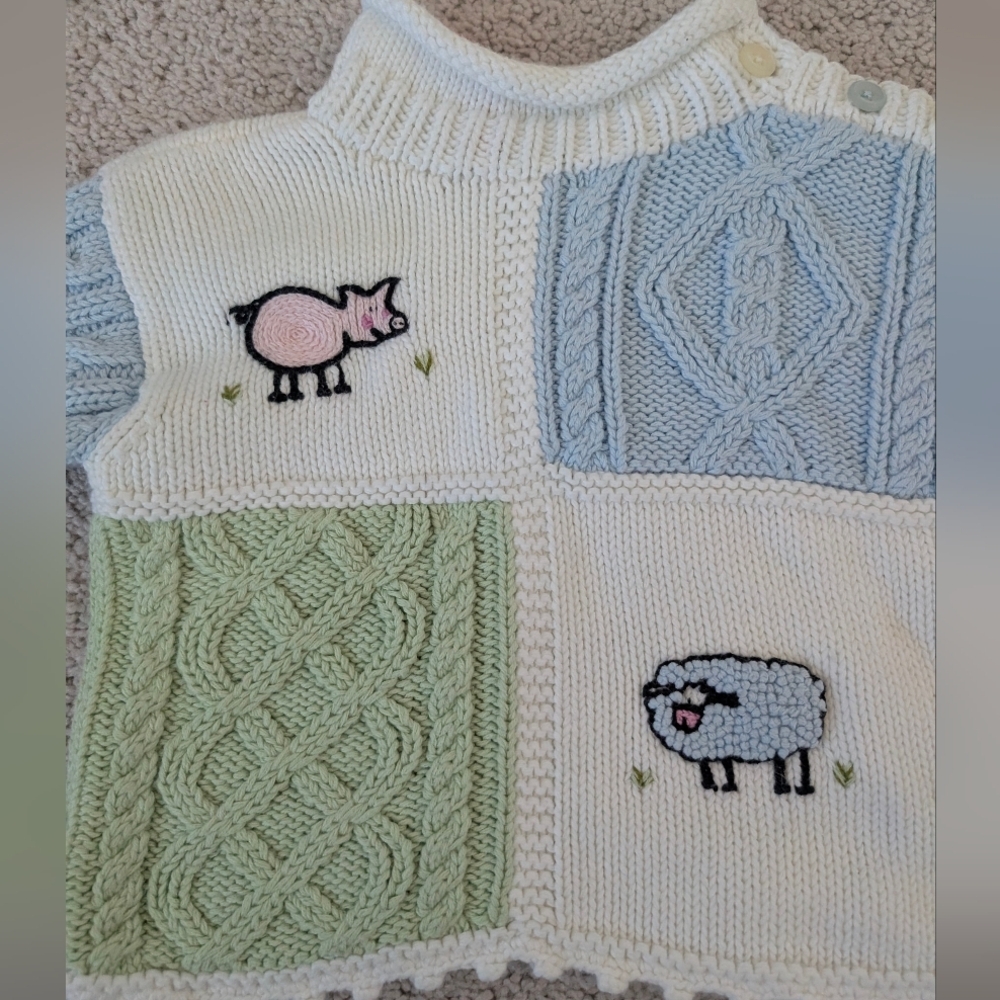 Hanna Andersson Roll Neck Cableknit Sweater Animals Knit Size 6-12 Months 70 - Picture 3 of 15